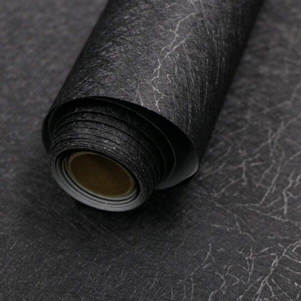 Black Embossed Silk Peel and Stick Wallpaper – Textured Waterproof Vinyl for Cabinets and Drawers