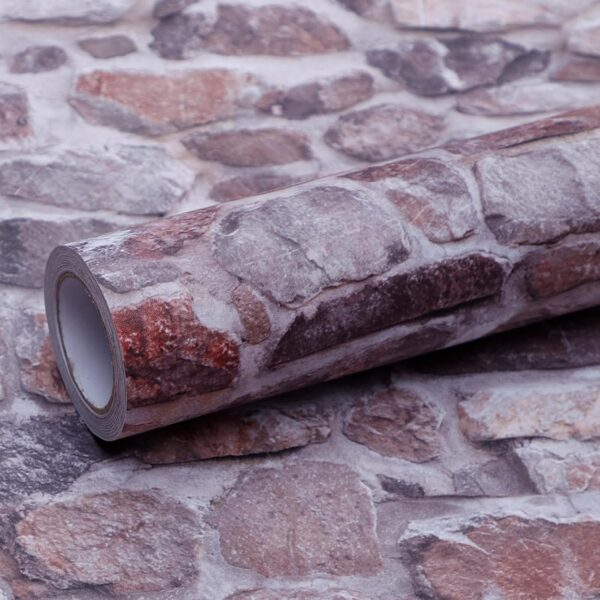 Pink Faux Stone Peel and Stick Wallpaper – Removable 3D Brick Style Vinyl Backsplash Covering