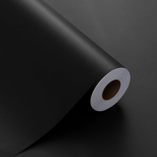 Black Matte Textured Peel and Stick Wallpaper – Thick Self-Adhesive Vinyl for Walls and Cabinets