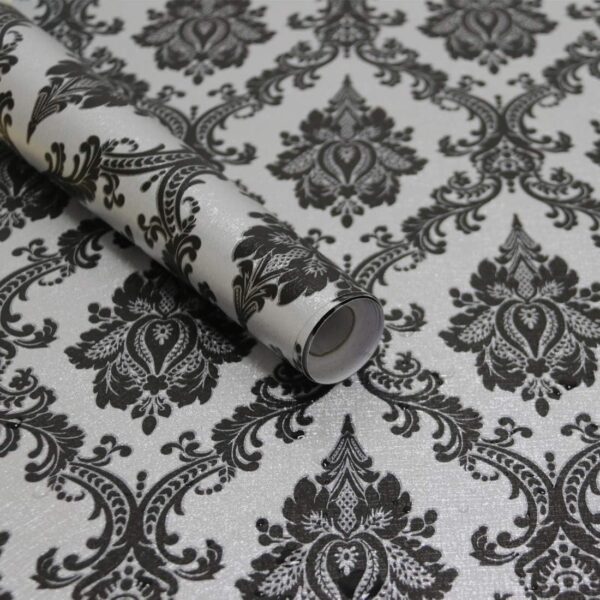Black Damask Peel and Stick Wallpaper – Vintage Gothic Decorative Vinyl Wall Covering
