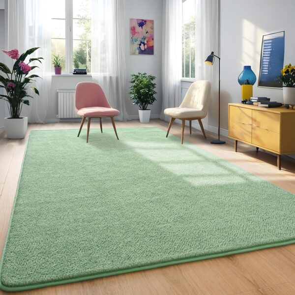Sage Green Memory Foam Area Rug – Soft Washable Indoor Carpet for Bedroom and Living Room Décor