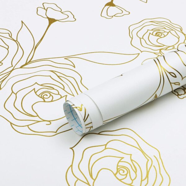 Gold and White Rose Floral Peel and Stick Wallpaper – Elegant Botanical Decorative Vinyl