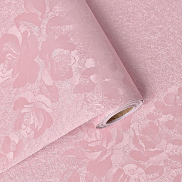 Silk Pink Embossed Floral Peel and Stick Wallpaper – Soft Textured Vinyl for Bedroom Décor