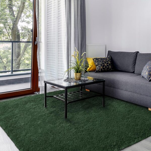 Forest Green Fluffy Area Rug – Soft Washable Non-Slip Carpet for Kids’ Rooms and Home Décor