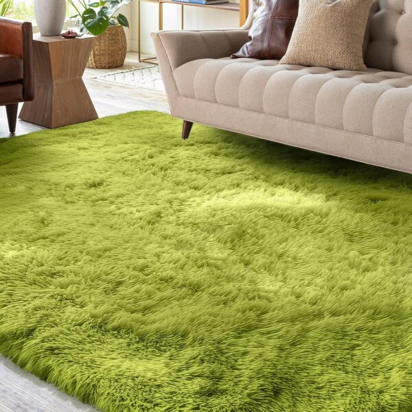 Green Plush Fluffy Area Rug – Ultra-Soft Fuzzy Indoor Carpet for Bedroom, Dorm and Playroom