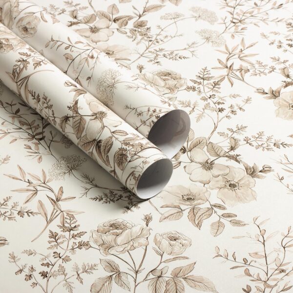 Beige Boho Floral Peel and Stick Wallpaper – Botanical Leaf Pattern with Waterproof Vinyl Finish