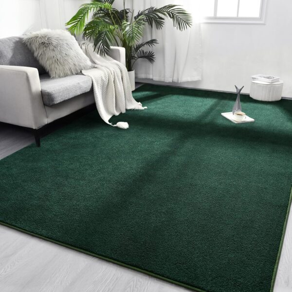 Dark Green Plush Memory Foam Area Rug – Thick Soft Minimalist Carpet for Bedroom, Nursery and Home