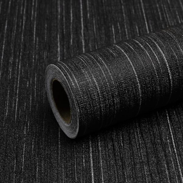 Black Grasscloth Peel and Stick Wallpaper – Vintage Textured Waterproof Vinyl Wall Covering