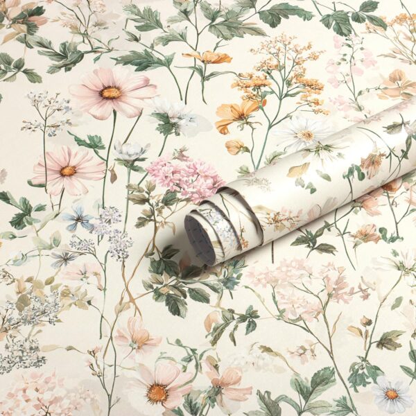 Vintage Beige Floral Peel and Stick Wallpaper – Neutral Botanical Pattern for Walls, Cabinets and Furniture
