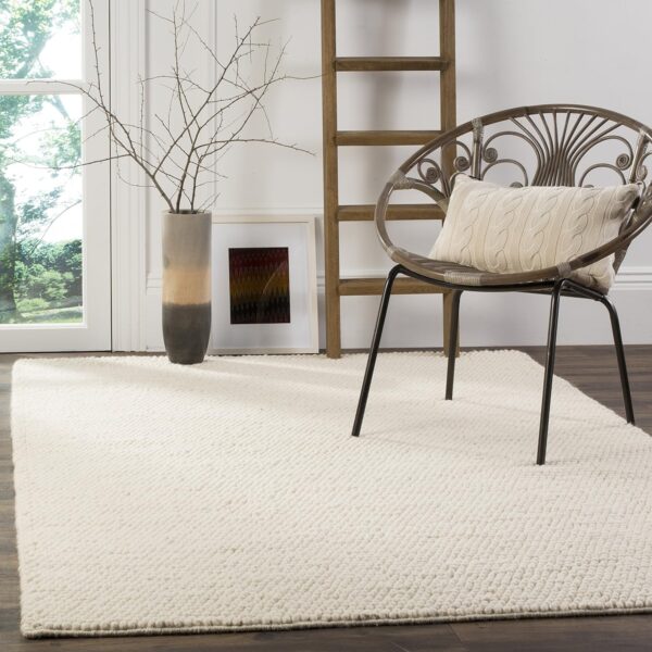 Ivory Handmade Wool Area Rug – Classic Soft Carpet for Living Room, Bedroom and High-Traffic Spaces